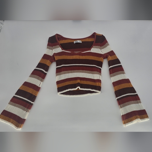 Hollister Sweaters - Hollister Ribbed Knit Striped Long Sleeve Sweater Top Size M